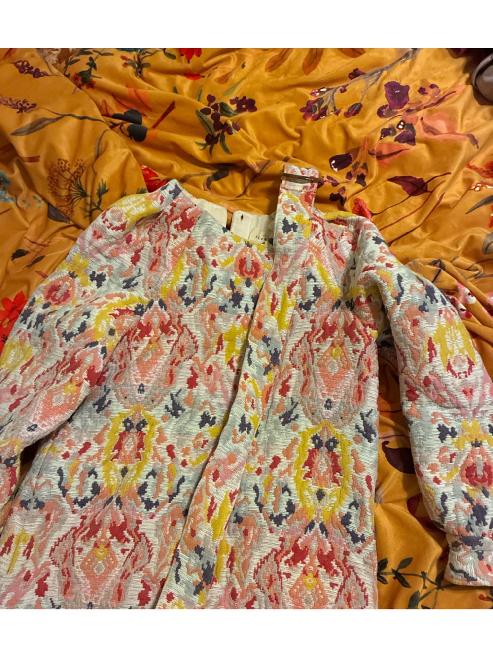 Sezane Multicolor Ikat-Style Textured Jacket — Pink, Yellow & Gray - Picture 4 of 6